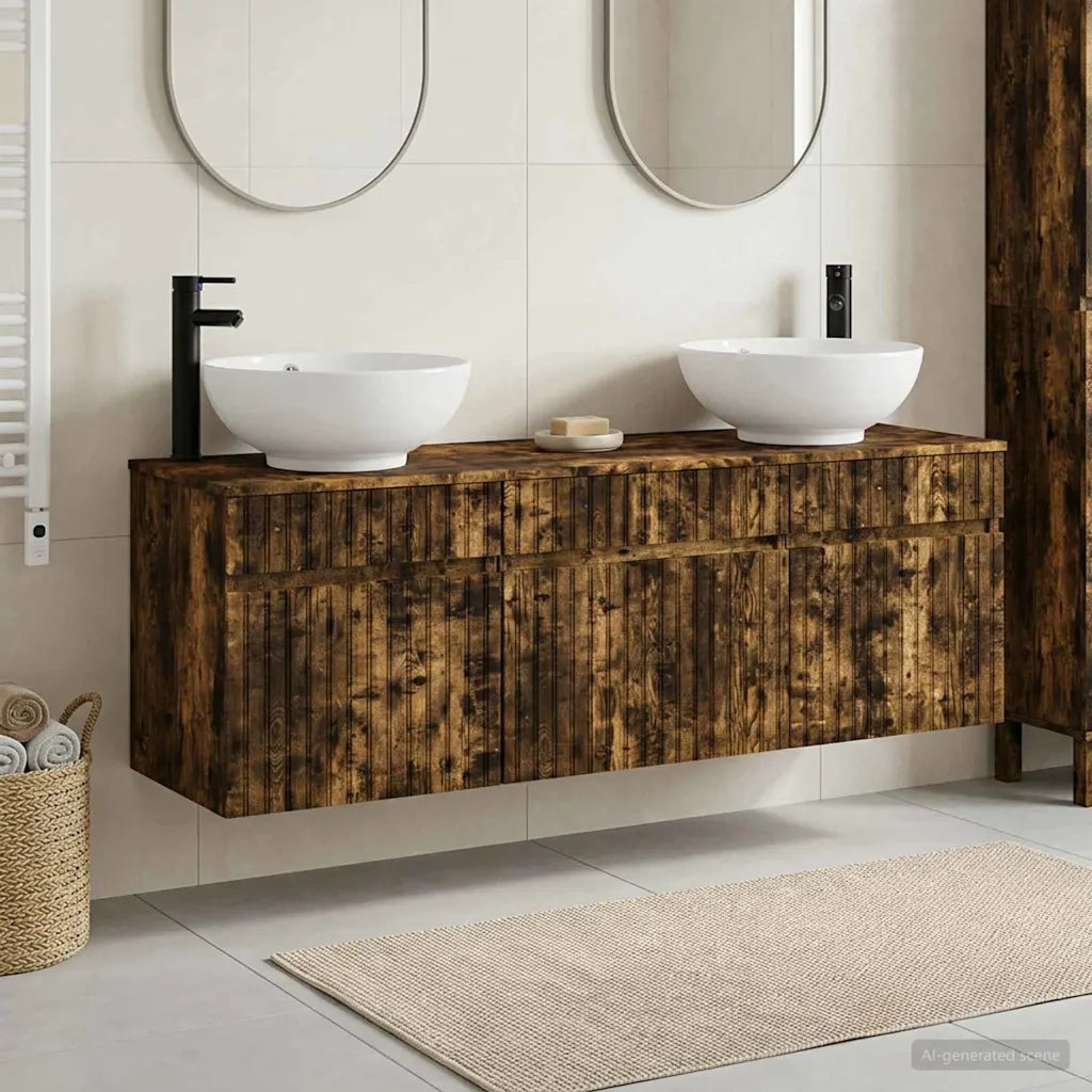 Set di Armadi da Bagno 3 pz Rovere Fumo 49 x 44,5 x 66,5 cm 3405762