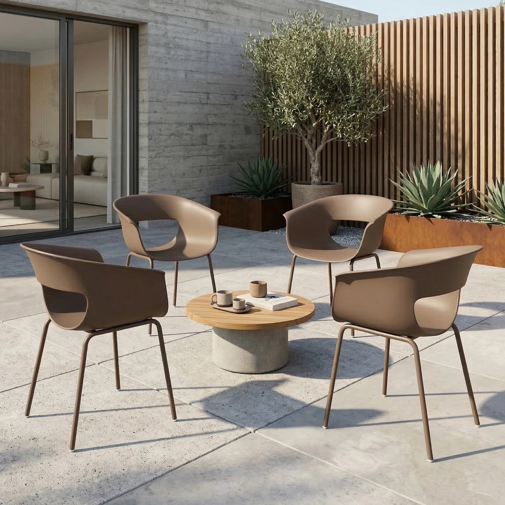 Serie di sedie da giardino con 4 sedie ergonomiche ritagliate braccioli caffè resistente alla ruggine