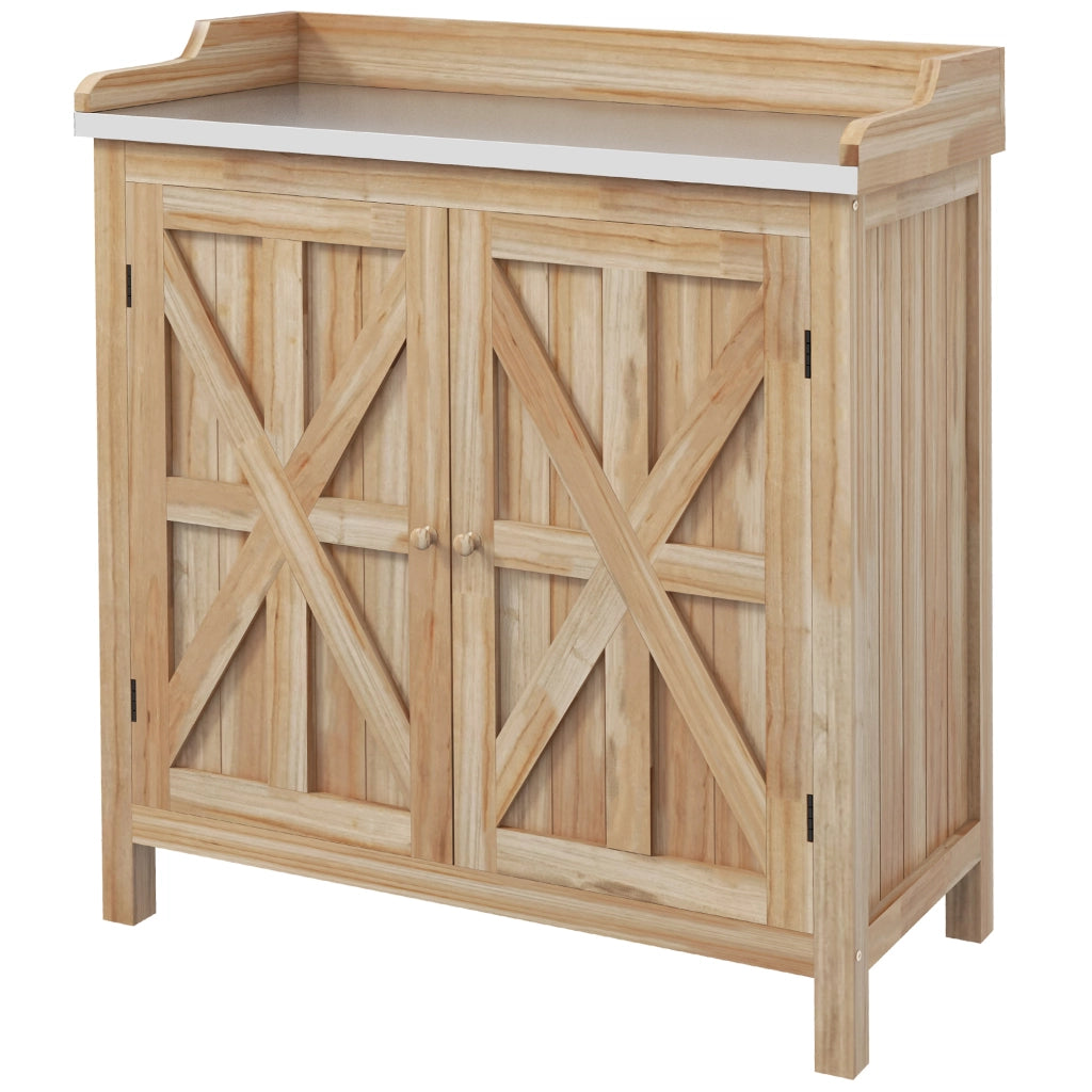 Armadio da giardino con 2 ripiani e piano in metallo ¨C Zephmum ¨C Legno di abete