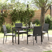 Set da Pranzo da Giardino in 5 Pezzi con Cuscini Nero Polyrattan
