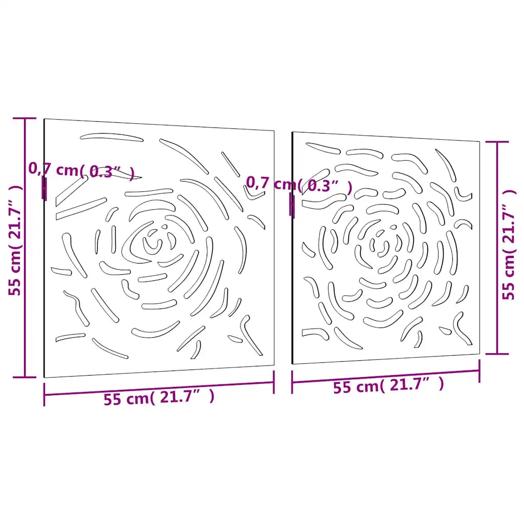 Decorazioni Muro Giardino 2 pz 55x55 cm Rosa in Acciaio Corten 824507