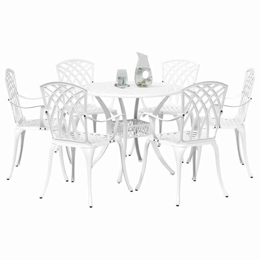 Set da Pranzo per Giardino 7 pcs Bianco Alluminio