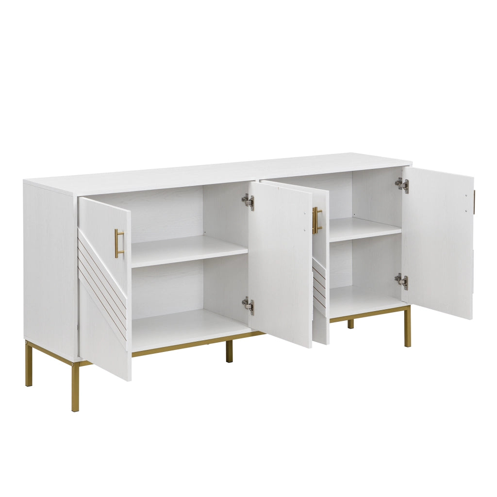 Credenza con 4 Ante e 2 Ripiani Regolabili; Design Geometrico Moderno; in MDF; 160??40??80;5 cm; Bianco