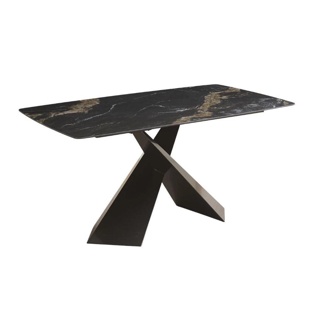 Tavolo Jarvis piano ceramica effetto marmo nero e gambe in geometriche e Incrociate 160x90x76H