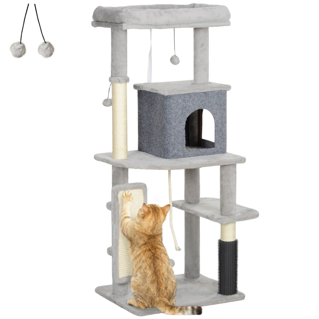 Albero tiragraffi per gatti con piattaforme e cuscinetto ¨C zephmum ¨C grigio chiaro 132 cm