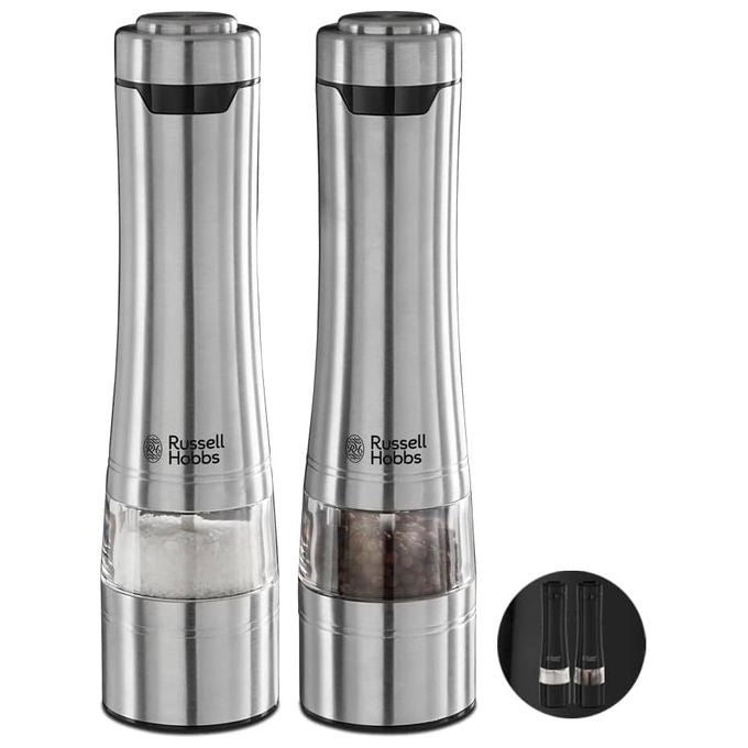 Russell Hobbs 23460-56 Classic Set Macinini Sale e Pepe Elettrici Ceramica Regolabile Luce LED a Batteria colore Acciaio Inossidabile