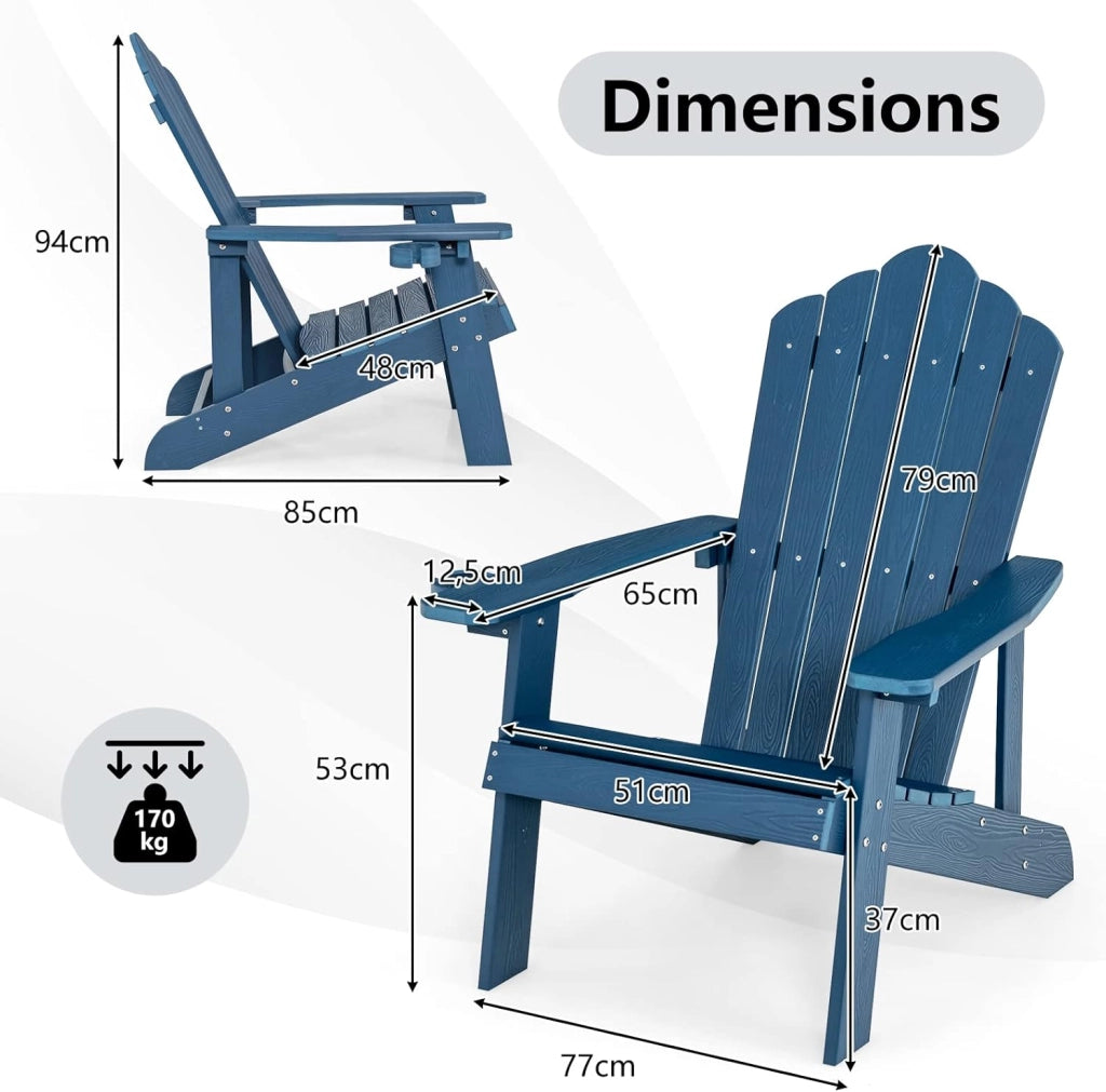 Adirondack - Poltrona grande lounge per patio con portabicchieri regolabile, sedia antincendio all'aperto, resistente alle intemperie, in legno, per copertura, giardino, 85 x 77 x 94 cm