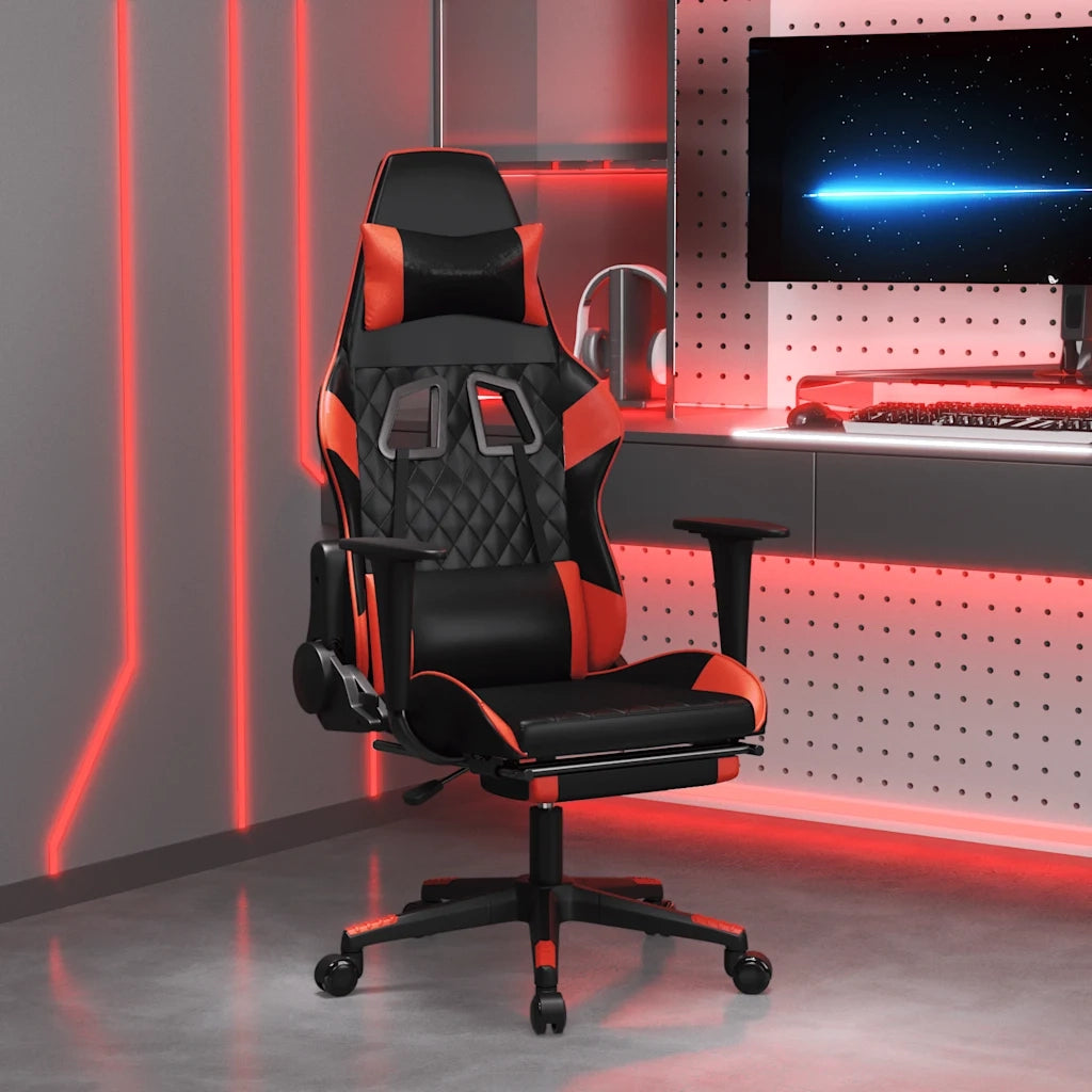 Sedia da Gaming Massaggio Poggiapiedi Nero e Rosso Similpelle cod mxl 69760