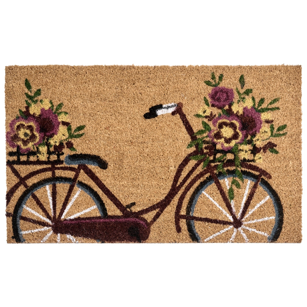 Zerbino in fibra di cocco naturale con fondo antiscivolo in PVC 40 x 60 cm Decorazione Motivo bicicletta