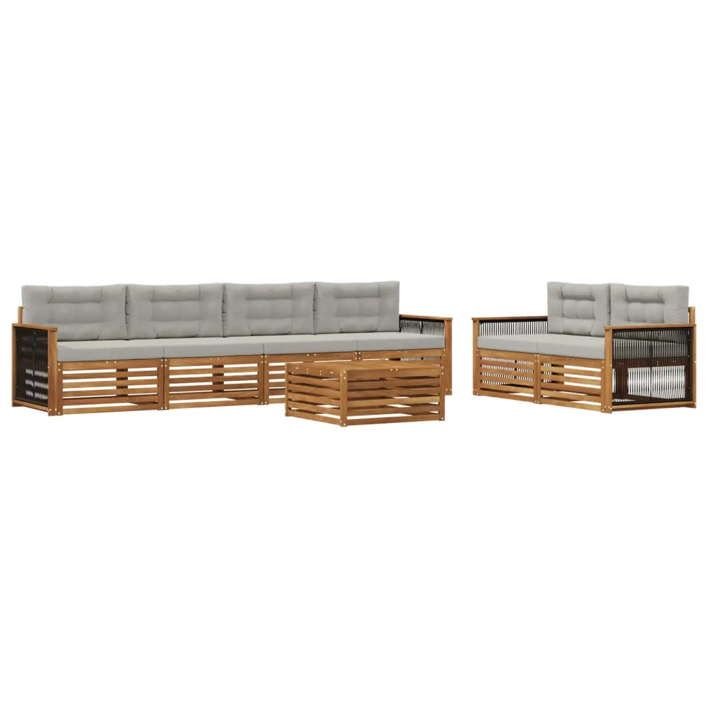 Set di divani da esterno 7 pz Naturale e Grigio Chiaro 3383054