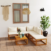 Set Divani da Giardino 6 pz con Cuscini Crema Massello Acacia cod mxl 43043