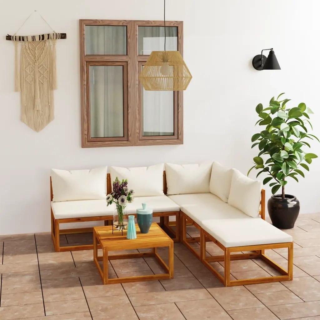 Set Divani da Giardino 6 pz con Cuscini Crema Massello Acacia cod mxl 43043