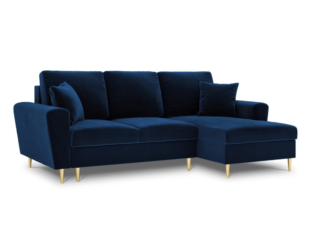 Cosmopolitan Design - Divano convertibile angolare destro con contenitore "Kyoto" 4 posti in velluto blu reale 