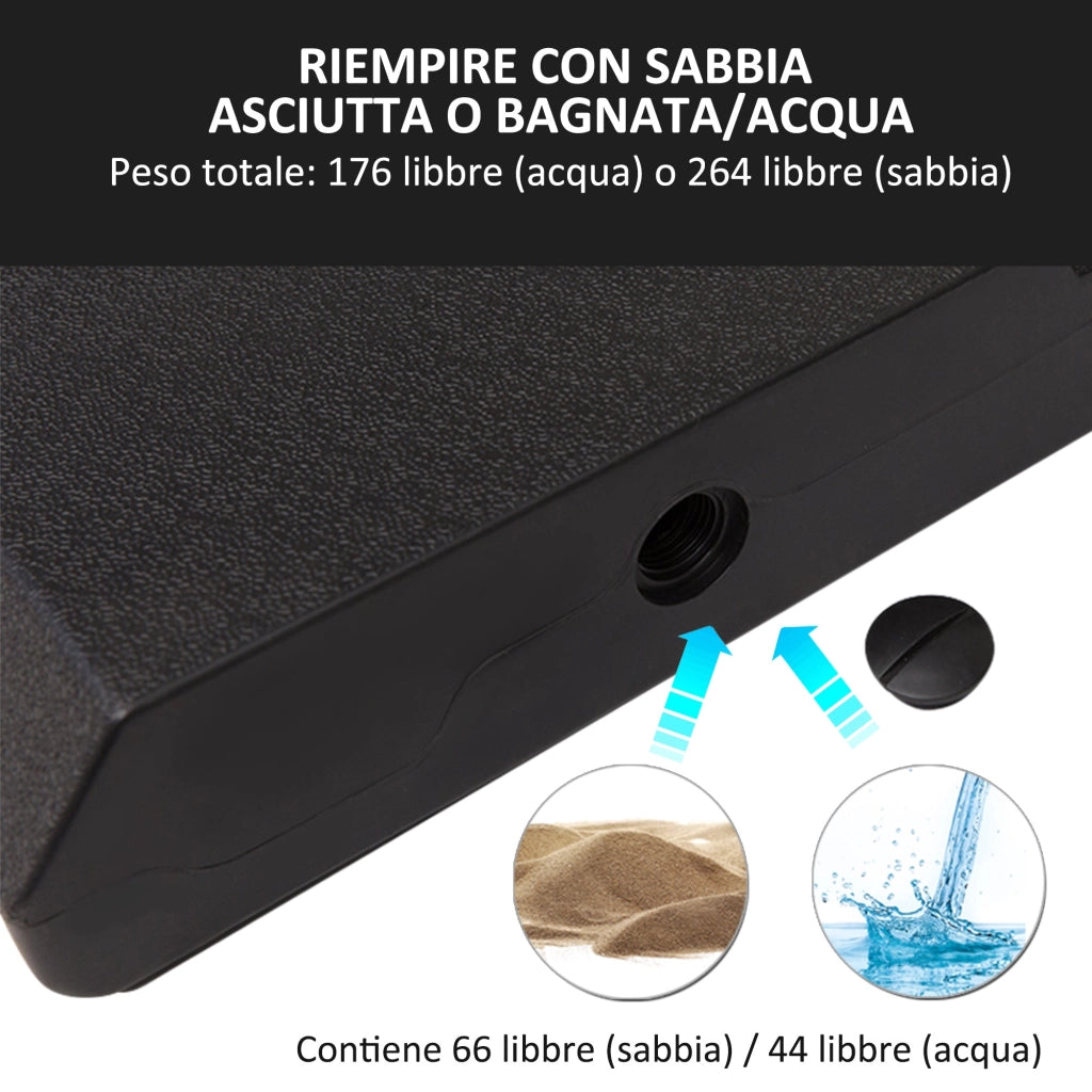 Base per Ombrellone 4 Pezzi Riempibili per Basi a Croce da 100x100 cm Nero