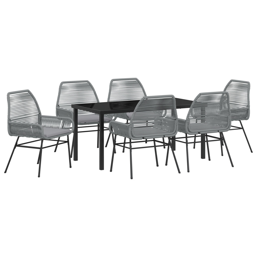 Set da Pranzo da Giardino 7 Pezzi con Cuscini Grigio Polyrattan