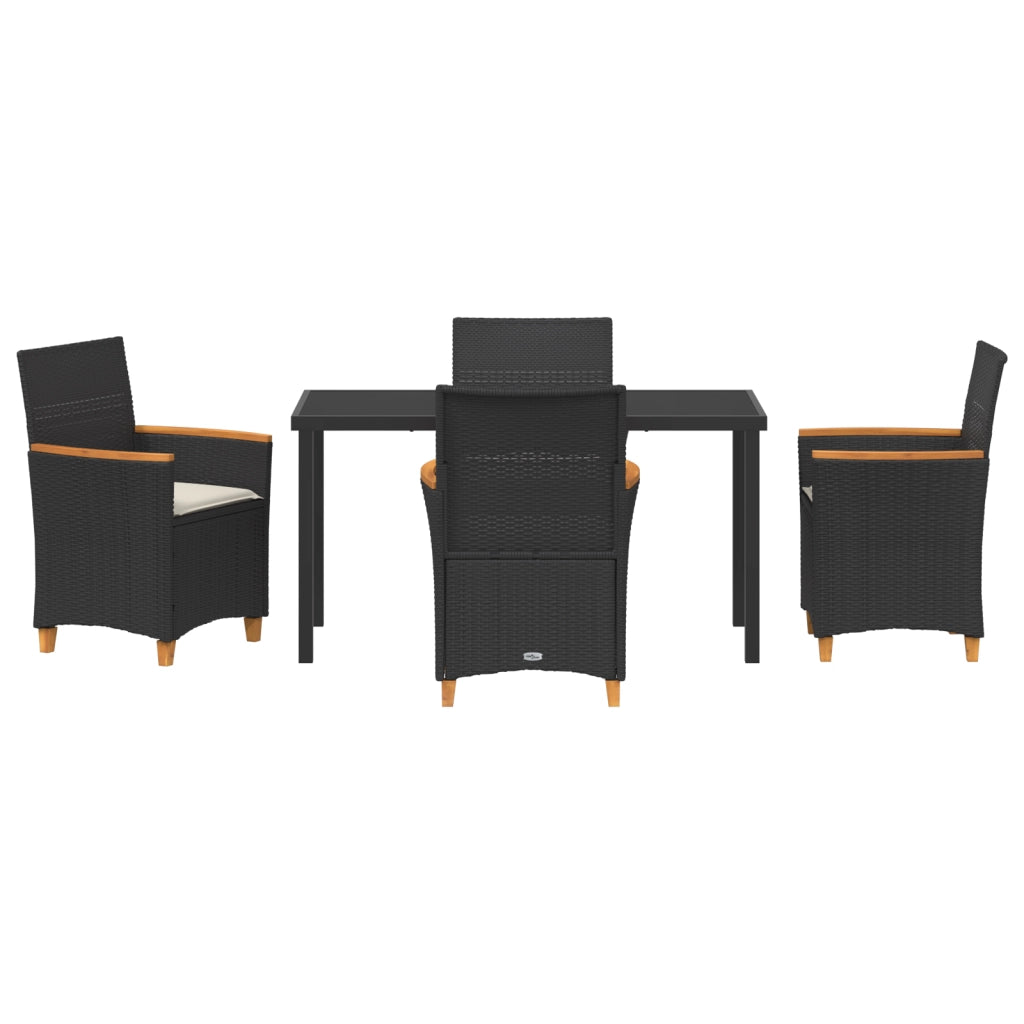 Set da Pranzo da Giardino in 5 Pezzi con Cuscini Nero Rattan Poli