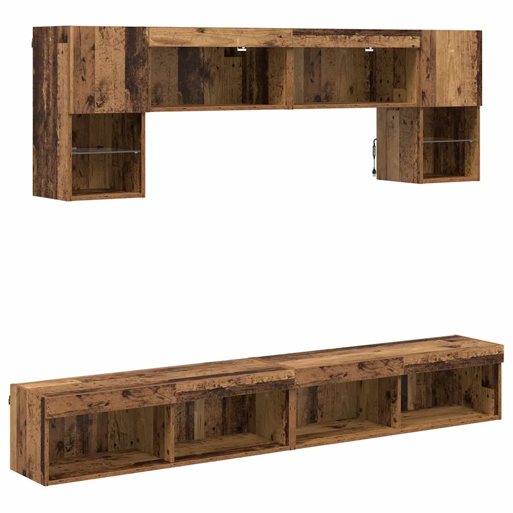 Mobile Porta TV con LED 6 pz-Credenza per TV Legno vecchio 122556