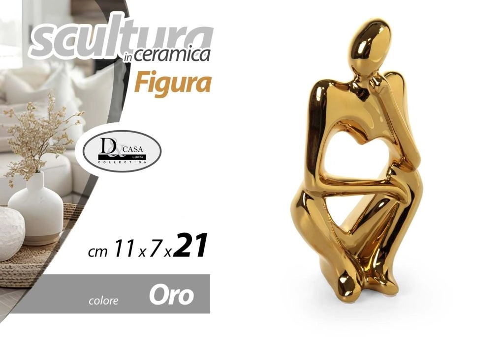 Scultura Decorazione Casa Figura Oro in Ceramica 11 x 7 x 21 cm