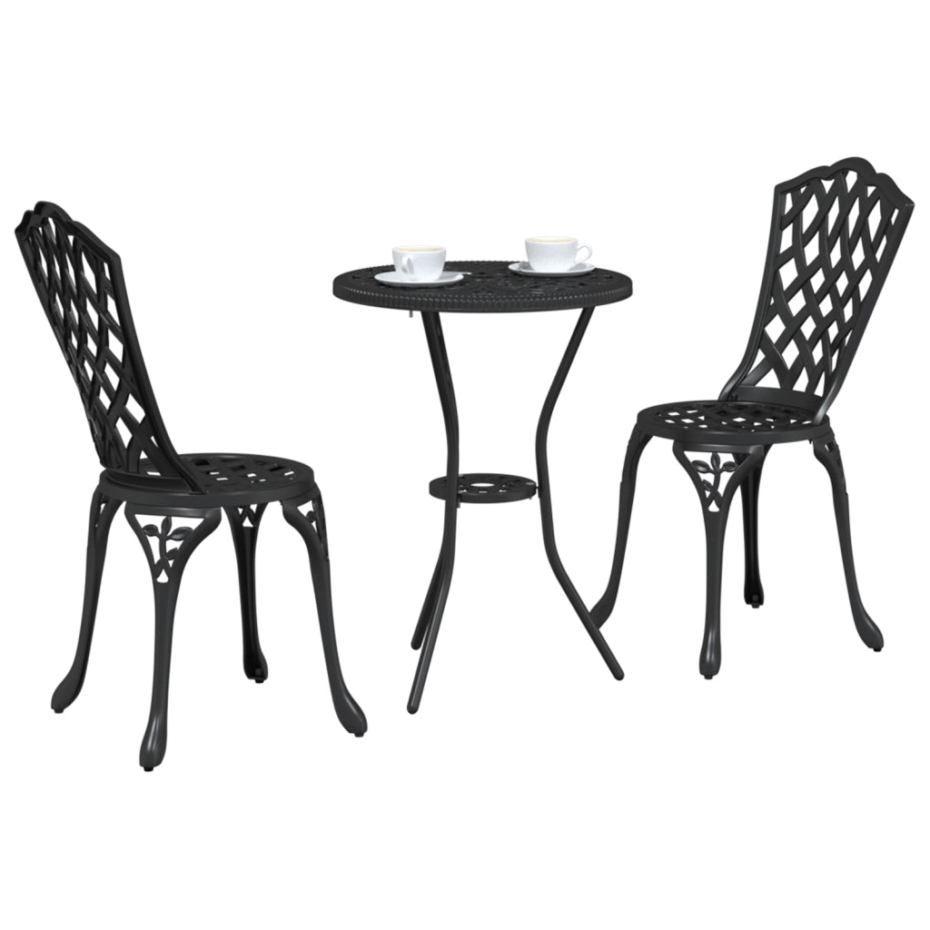 Set Bistro Giardino 3 Pezzi in Alluminio Nero