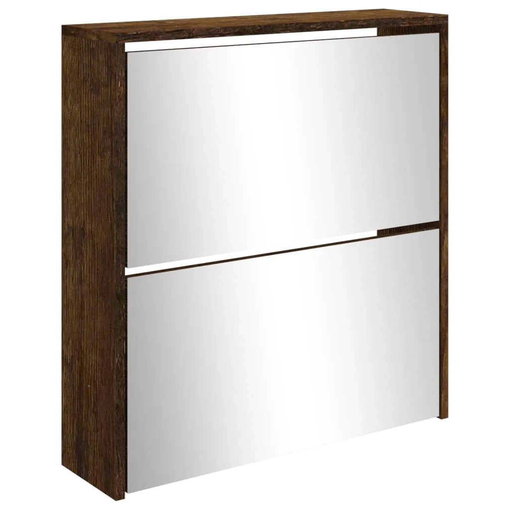 Scarpiera mobiletto portascarpe mobile ingresso/corridoio/soggiorno con specchio 2 livelli 63 x 17 x 67 cm marrone 02_0021893