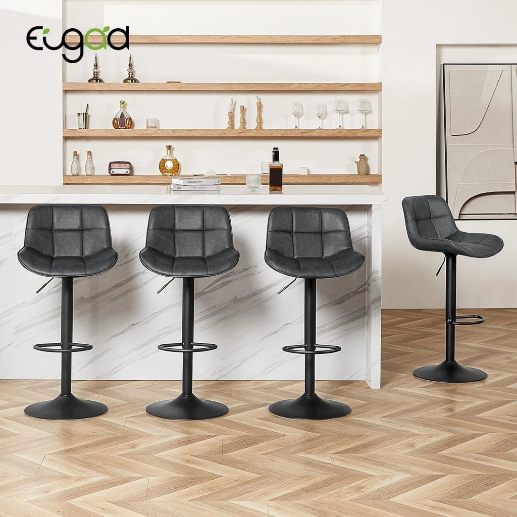 Sgabello da Bar Moderno, Sgabello da Cucina con Schienale e Poggiapiedi, Sedia Alta Girevole e Regolabile con Seduta Imbottita in PU vintage, Altezza Sedile, Antracite