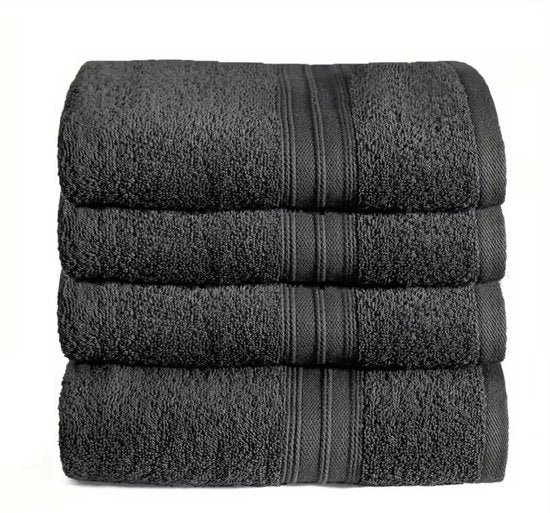 Set di Asciugamani da Bagno e Maniglie (4 pezzi) – 100% Cotone – Molto Assorbente e Soffice – 30x50 cm, 50x100 cm e 70x140 cm – Grigio Scuro