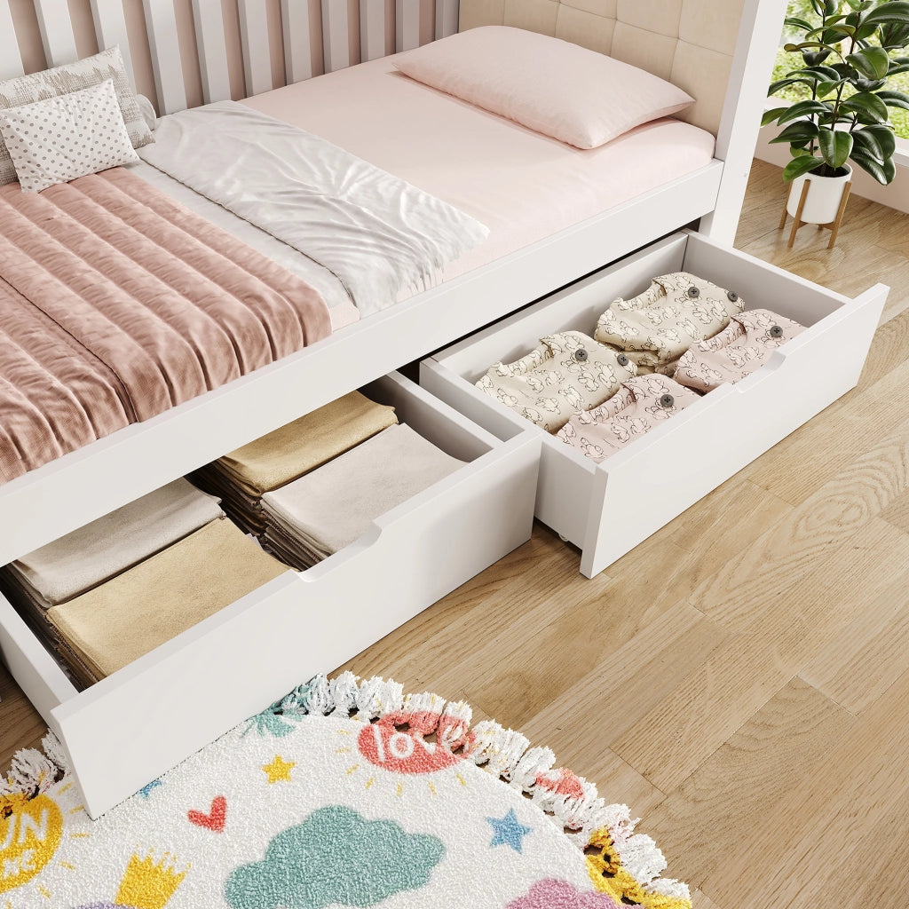 Letto da giorno 90x200 cm con 2 cassetti; bianco; in pino e compensato