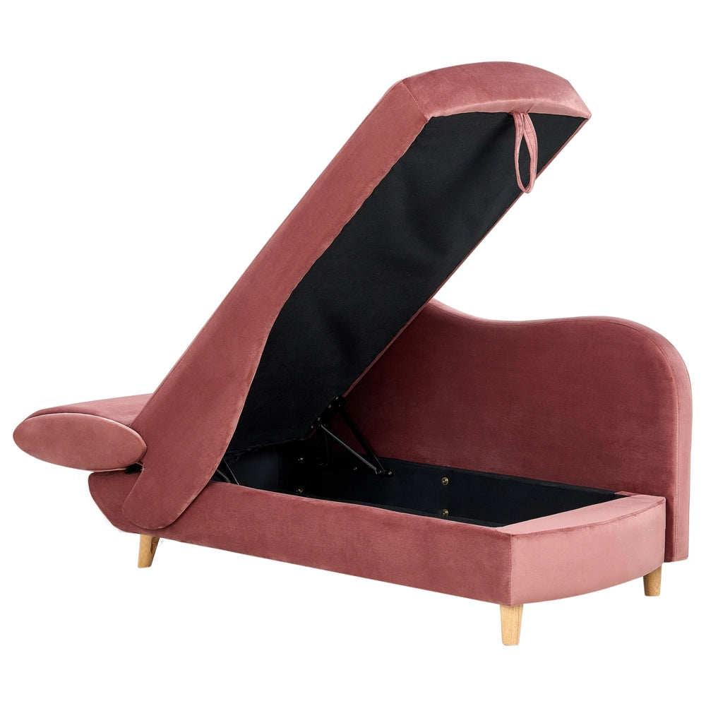 Chaise longue versione sinistra in velluto rosa con contenitore soggiorno lato sinistro design moderno contemporaneo