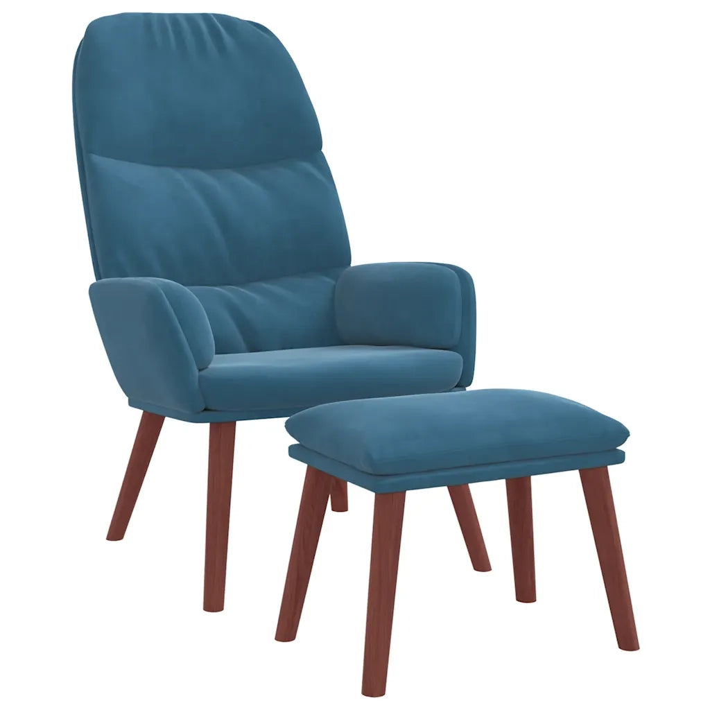 Divano Sedia-Poltrona Relax con Poggiapiedi Blu in Velluto 588347