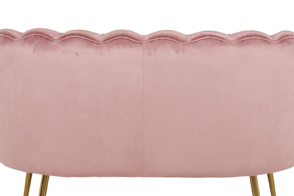 Divano Due 2 Posti In Velluto Forma Conchiglia Gambe In Metallo 133x63x75 Cm Camera Soggiorno Ufficio  Rosa Antico