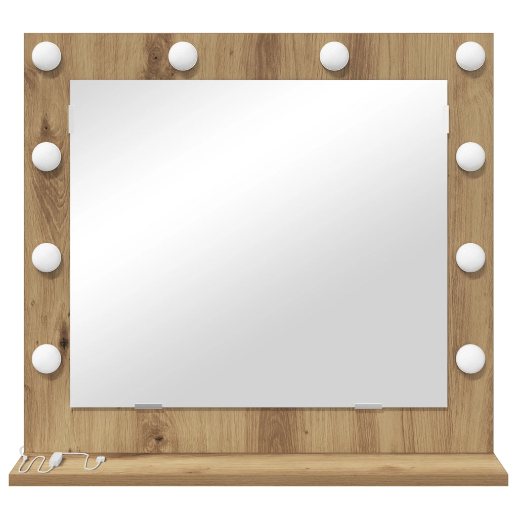 Specchio da toeletta con luci LED Rovere artigianale 60x55x18 cm