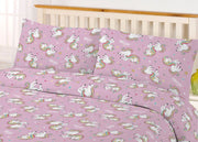 Coppia Di Federe Piazzate In 100% Cotone Dis. Unicorno Bottoni Automatici