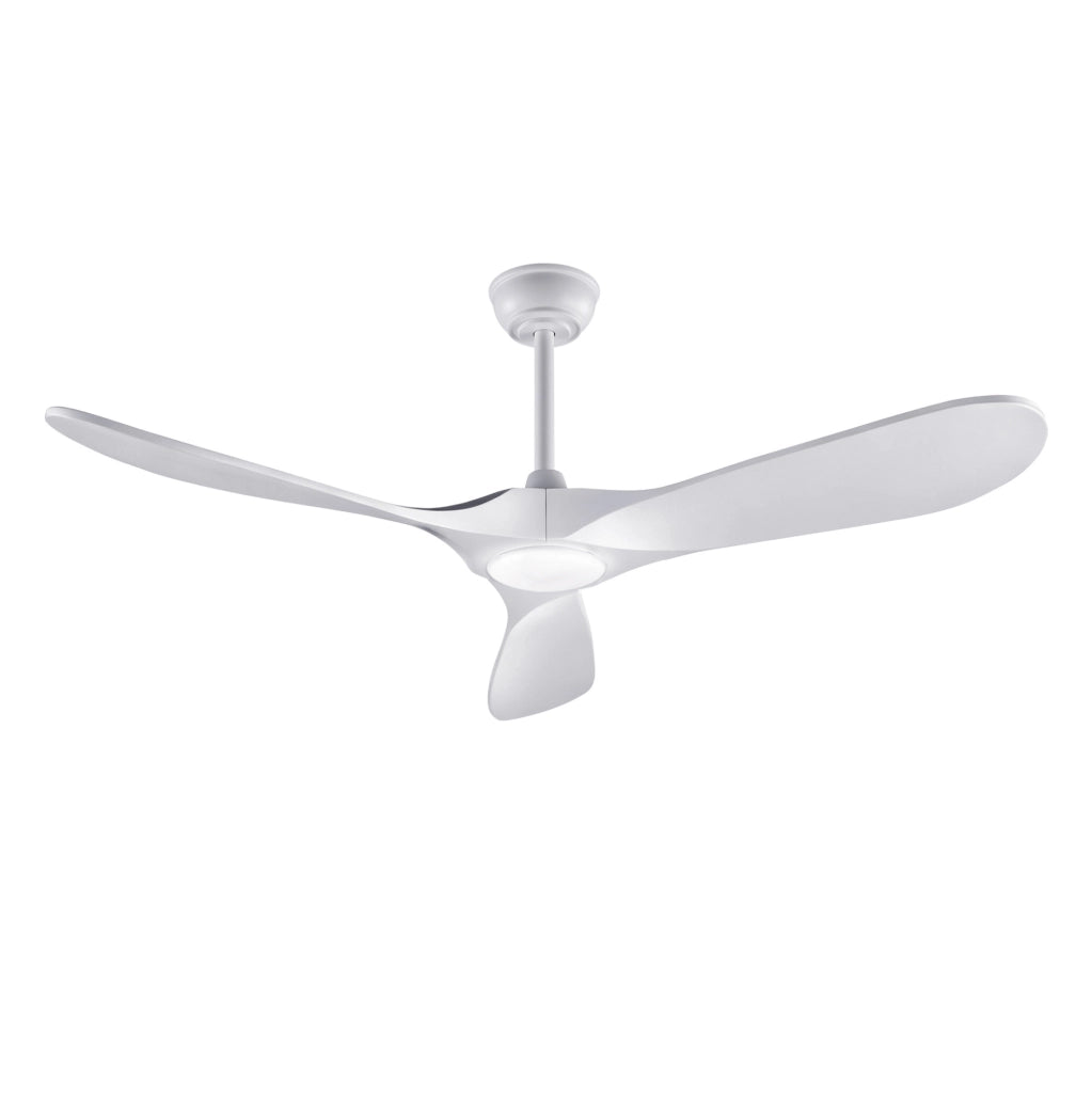 Ventilatore da soffitto 52 pollici con luce LED; 3 pale in legno massello bianco; telecomando