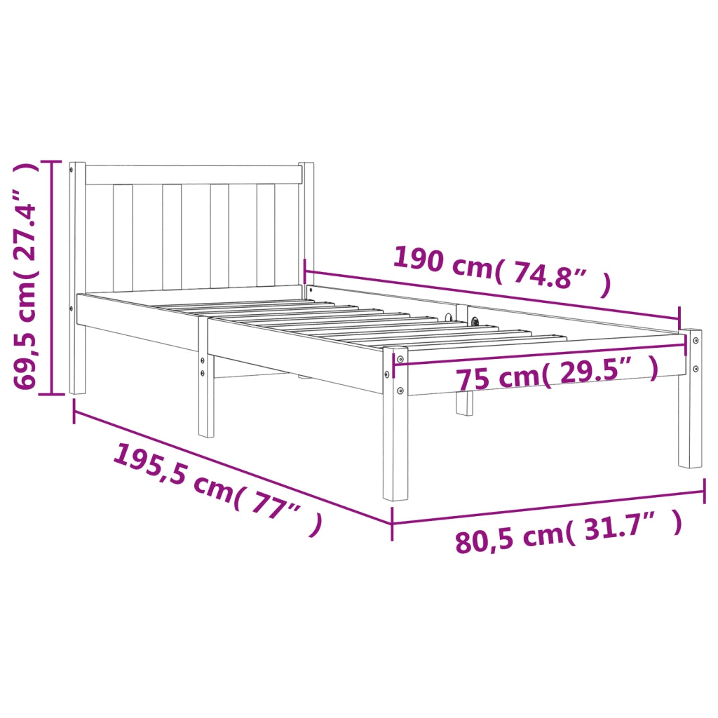 Letto senza Materasso-Struttura Letto Marrone Cera 75x190 cm in Legno di Pino 205903