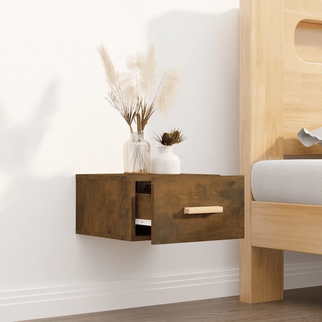 Comodino | Armadio da Notte | Mobiletto da notte a Muro Rovere Fumo 35x35x20 cm