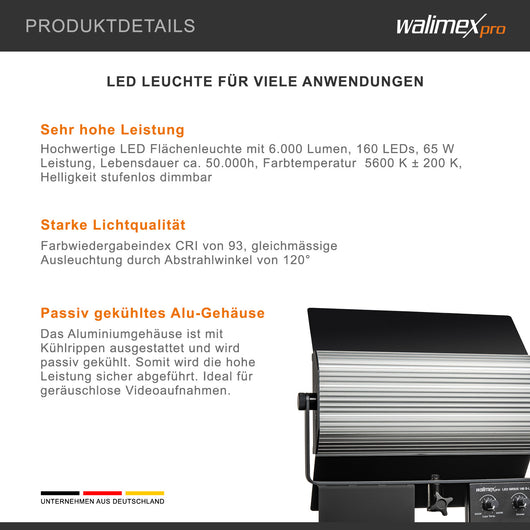 Set studio foto 2 Luci LED a pannello Sirius 160 daylight 65 W, 5600 K + 2 cavalletti fotografici con smorzamento a molla + telecomando