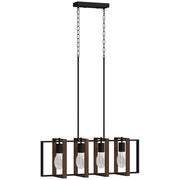 Lampadario a Sospensione Rustico 80x21x90-130 cm con 4 Cornici Girevoli e Catena Regolabile Nero e Marrone