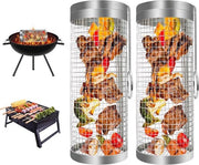 Accessori barbecue - Maniglia rotante per barbecue - 2 pezzi - Maniglia cilindrica per griglia - Acciaio inossidabile - Campeggio - Accessori per griglia - Griglia esterna - Sostegno per griglia - Patatine - Carne - Pesce - Gamberi - Verdure