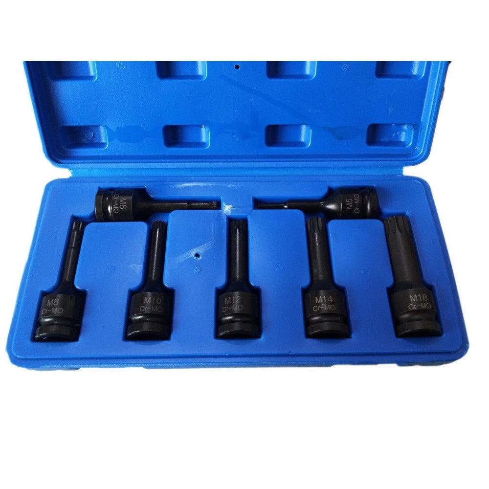 Trade Shop - Kit 7 Pz Chiavi Bussola Ad Impatto 1/2" Torx M5 - M18 Per Avvitatore Pneumatico -