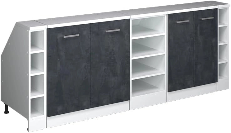 Set di mobili sottotetto Rion, Calcestruzzo nero, 210 cm Set di 5 carcasse armadio profondità 60 cm, adatto per il salvaspazio sotto tetti spioventi