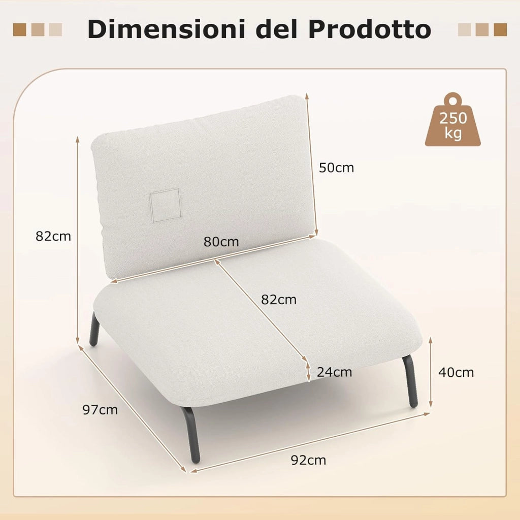 Sedia Relax, Sedia Soggiorno con Seduta Extra Larga, Tasca Portaoggetti, Poltrona con Struttura Metallica, Divano Pigro Moderno per Camera da Letto e Ufficio, Portata 250 kg (Beige)