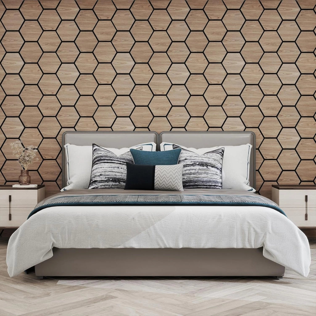 Pannello Fonoassorbente 4 Pezzi, Pannelli Acustici per Pareti, 81 x 66 cm con 9 Tavoletta Esagonali in Legno, Decorazione d’Interni, per Riduzione Rumore, 2,1 m²
