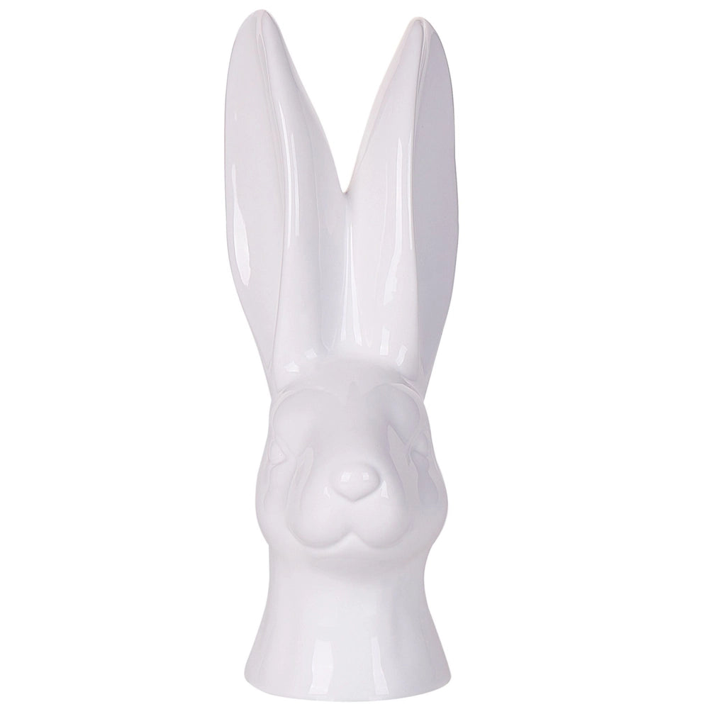 Statuetta decorativa in ceramica bianca piccola 26 cm testa di coniglio con pasquale per soggiorno