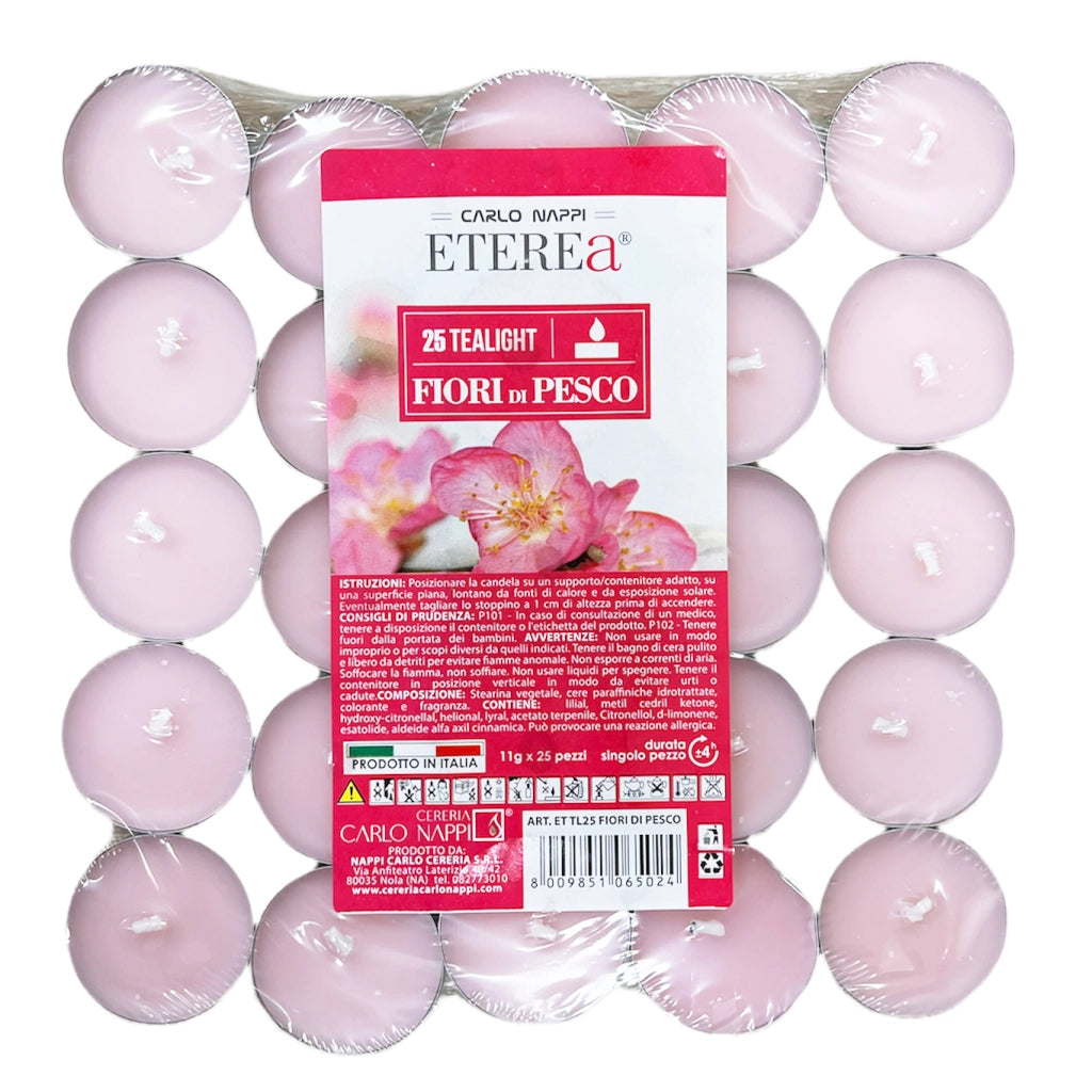 TEA LIGHT PROFUMATE AI FIORI DI PESCO IN CONFEZIONE DA 25 PEZZI
