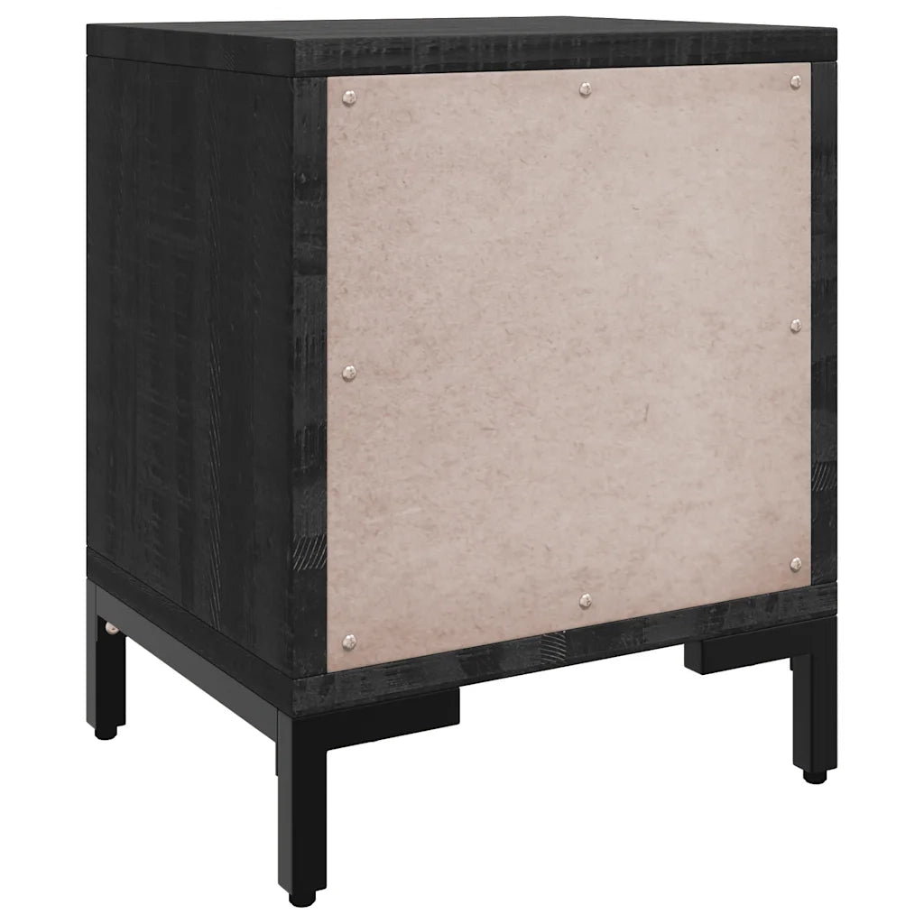 Comodino Nero 36x30x45 cm Legno Massello di Pino Riciclato cod mxl 30293