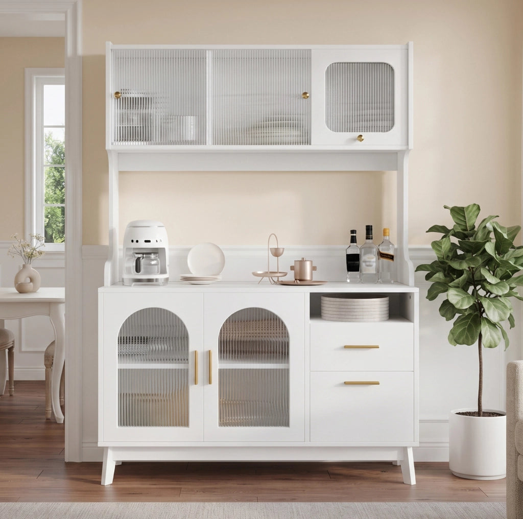 Credenza alta bianca 120x40x178 cm con prese e USB