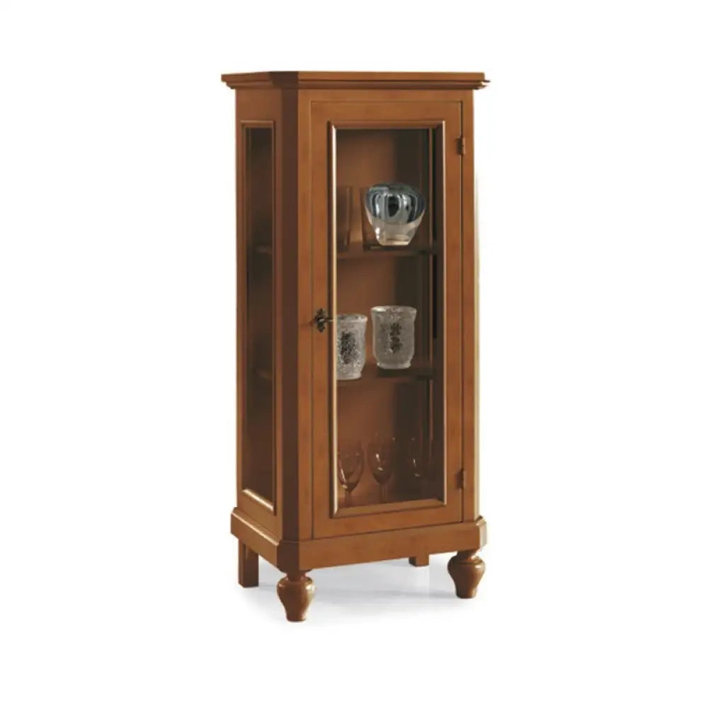 Vetrina colore noce con 1 anta a vetro in stile classico in legno masselloÂ e mdf 60x40x131 H