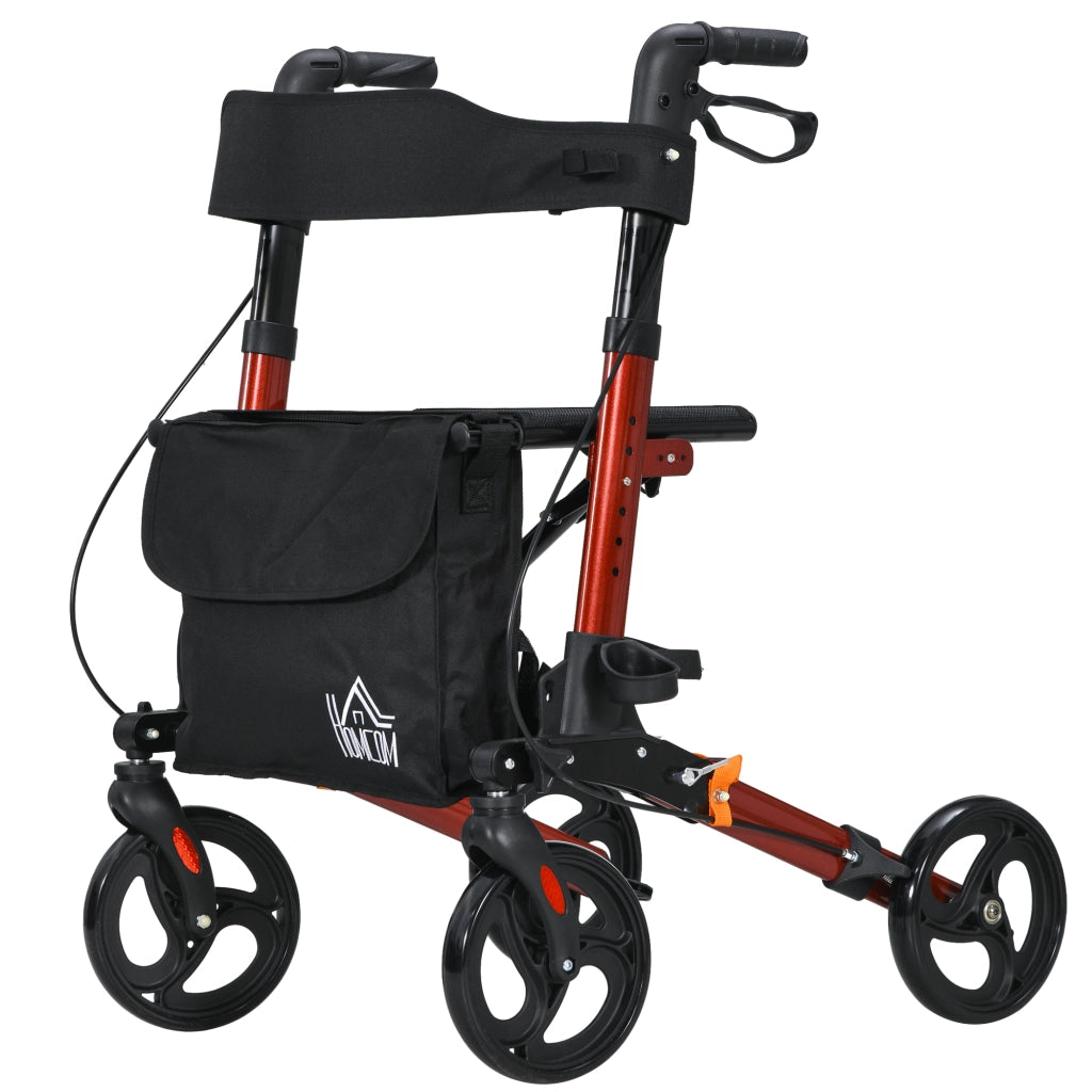 Deambulatore a 4 Ruote Pieghevole in Alluminio ¨C zephmum ¨C Rosso, 64x67x92cm