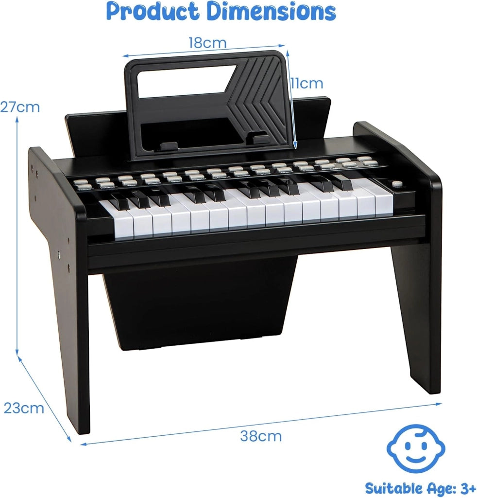 Tastiera a 25 tasti per bambini, pianoforte elettronico con tasto luminoso e leggio, pianoforte digitale per bambini di 18+ mesi, registrazione e lettura, modalità di apprendimento (nero)