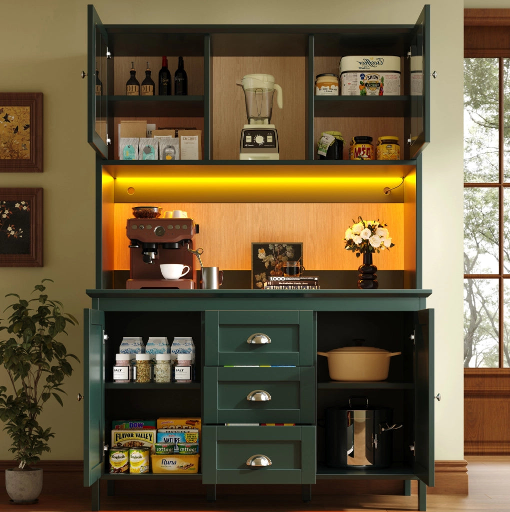 Credenza cucina 120x40x179 cm con luci LED; MDF; verde